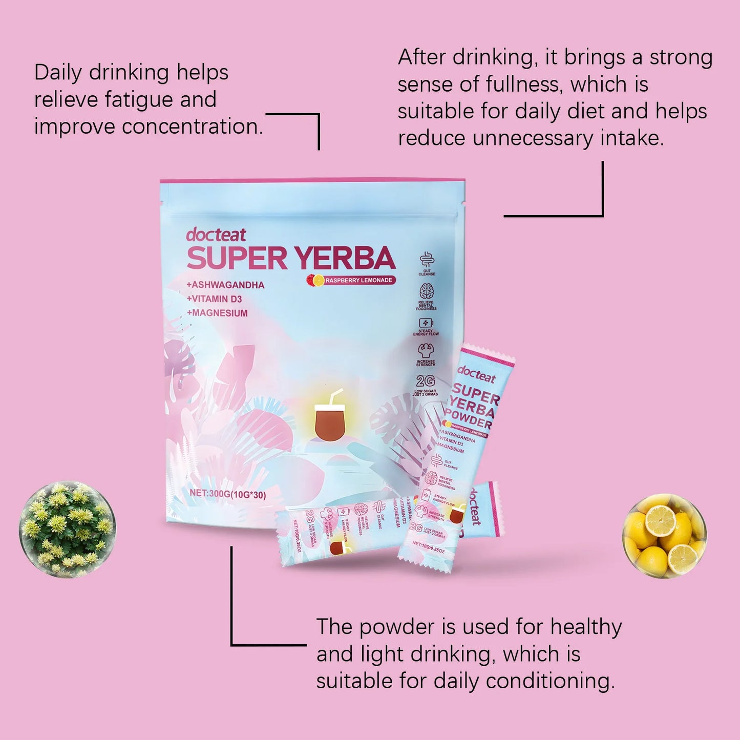 Docteat 300g Yerba Mate Powder Support Energy Relieve Stress Refreshing Flavor Vitamin Supplement Instant Yerba Mate Powder