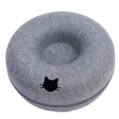3-in-1 Tunnel Donut Cat Bed – Play, Sleep & Scratch in One Cozy Spot