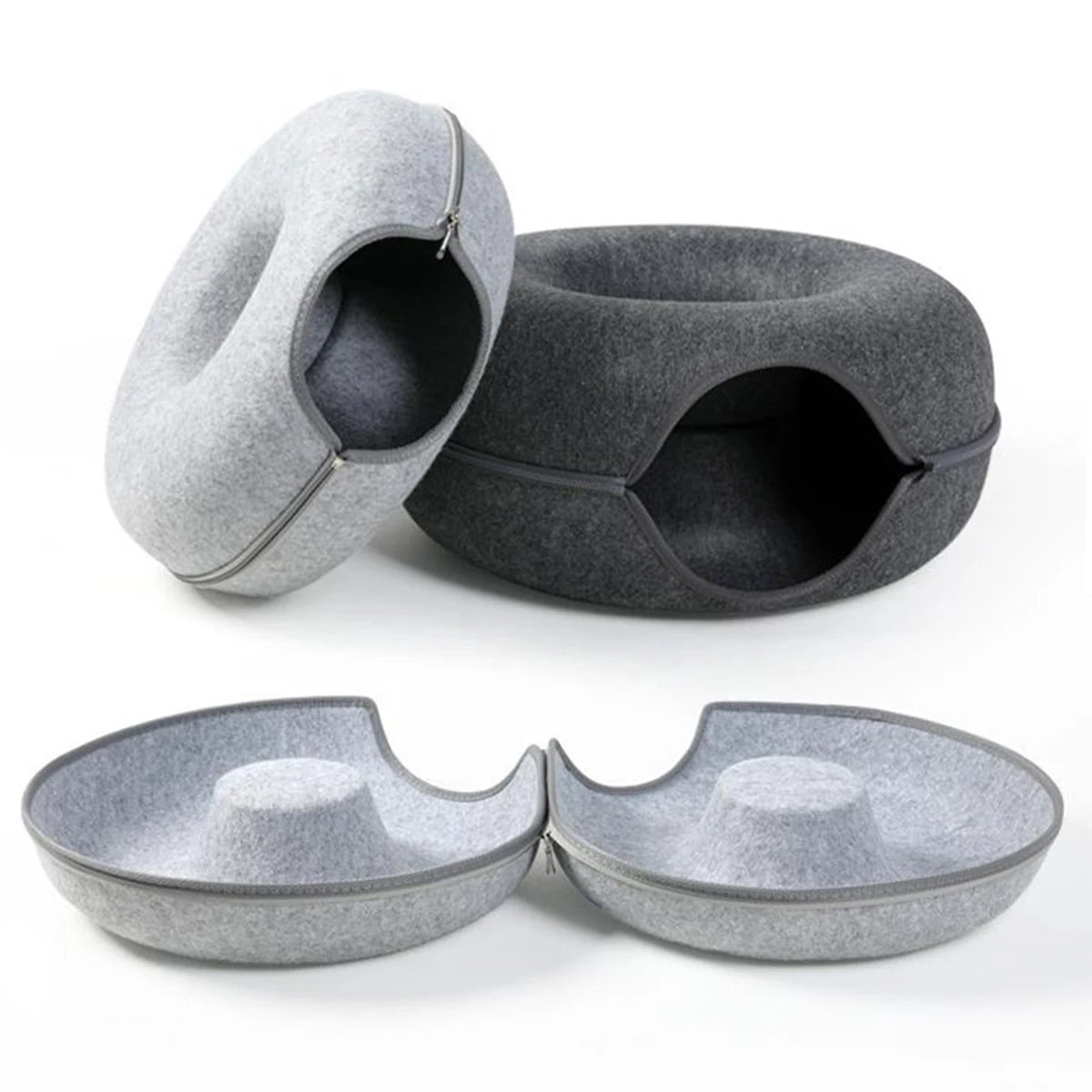 3-in-1 Tunnel Donut Cat Bed – Play, Sleep & Scratch in One Cozy Spot