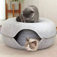 3-in-1 Tunnel Donut Cat Bed – Play, Sleep & Scratch in One Cozy Spot