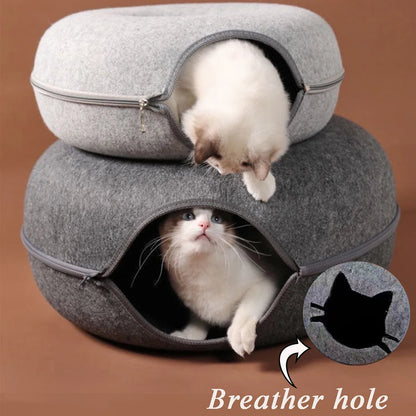 3-in-1 Tunnel Donut Cat Bed – Play, Sleep & Scratch in One Cozy Spot